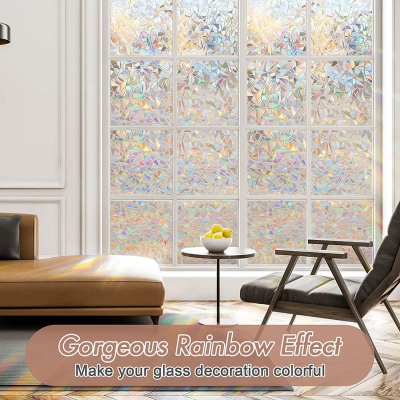 Haton Window Privacy Film, Stained Glass Rainbow Film Decorative Window Clings, Static Cling Sun Blocking Stickers Decals Coverings Tint for Home Heat Control, Non-Adhesive 23.6" x 78.7" - Image 2